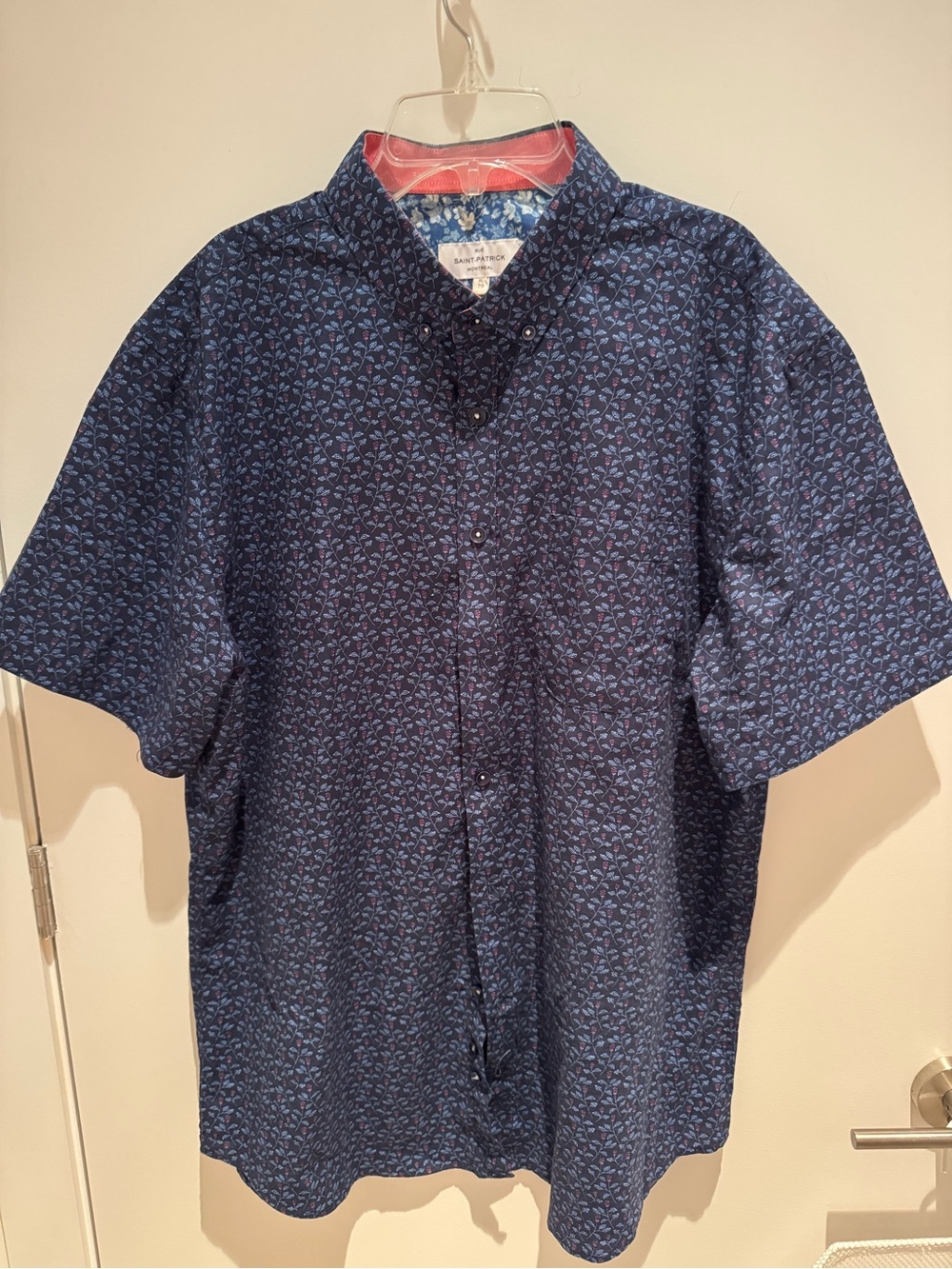Men's Navy Short-Sleeve Button-Down Shirt with Micro Floral Print